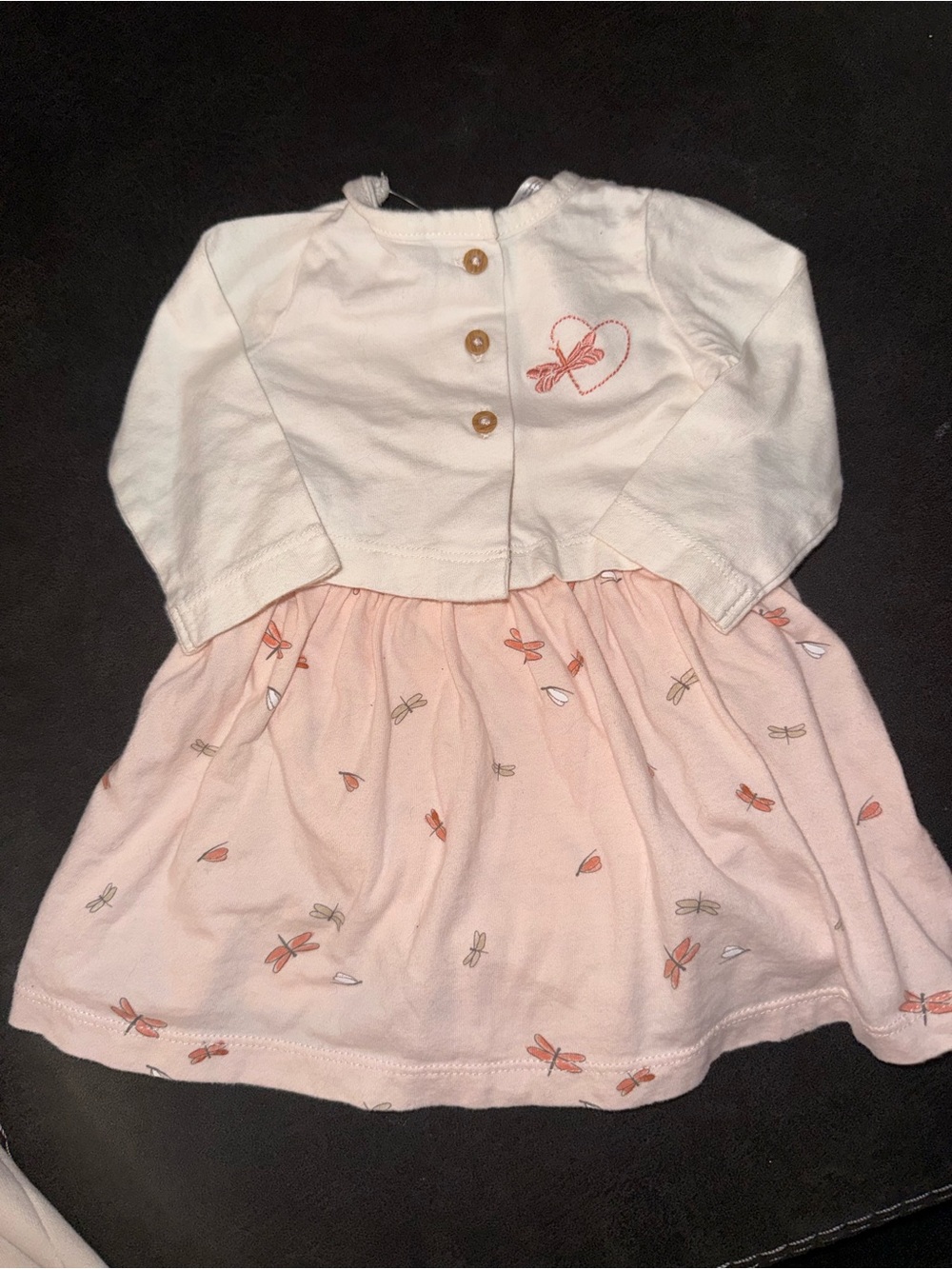 Girls' Pink Dragonfly Print Dress with White Cardigan